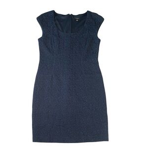 ANN TAYLOR Navy Blue Lace Overlay Sleeveless Dress Sz 10